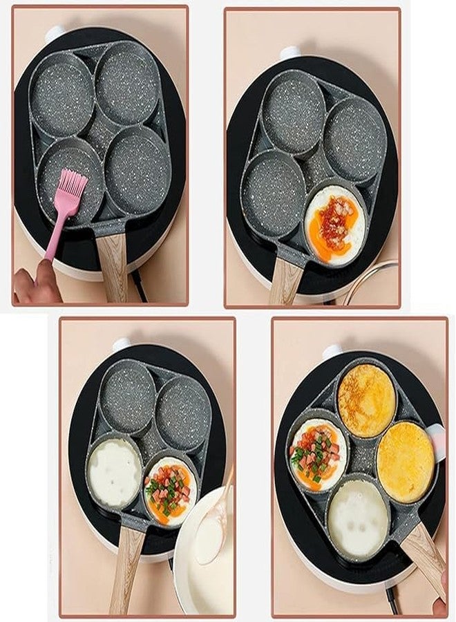 Whimsical 4-Cup Non Stick Egg Frying Pan, Omelette Pan Egg Pan Pancake,Aluminium Alloy Fried Egg Cooker Skillet with Wood Handle - Image 5