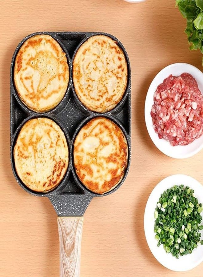 Whimsical 4-Cup Non Stick Egg Frying Pan, Omelette Pan Egg Pan Pancake,Aluminium Alloy Fried Egg Cooker Skillet with Wood Handle - Image 4