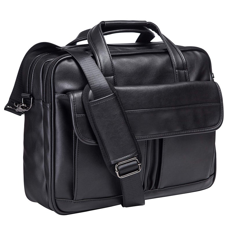 seyfocnia seyfocnia Men's Leather Messenger Bag, 15.6 Inches Laptop Briefcase Business Satchel Computer Handbag Shoulder Bag for Men (Black)  - Image 1