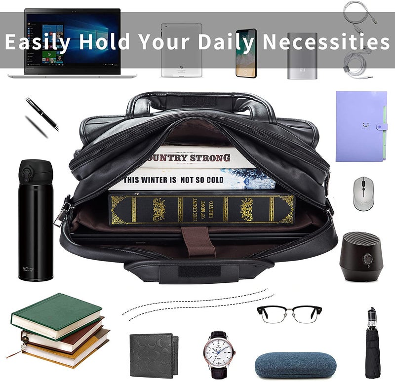 seyfocnia seyfocnia Men's Leather Messenger Bag, 15.6 Inches Laptop Briefcase Business Satchel Computer Handbag Shoulder Bag for Men (Black)  - Image 2