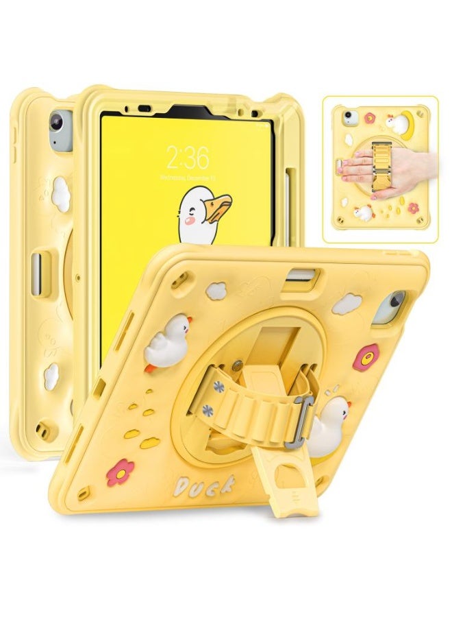 Case for iPad (A16) 11th 10th Generation 10.9" for Kids Boys, Heavy Duty Rugged Cute Cartoon Duck Cover with pen+Swivel Stand+Handle Strap, Yellow - Image 5