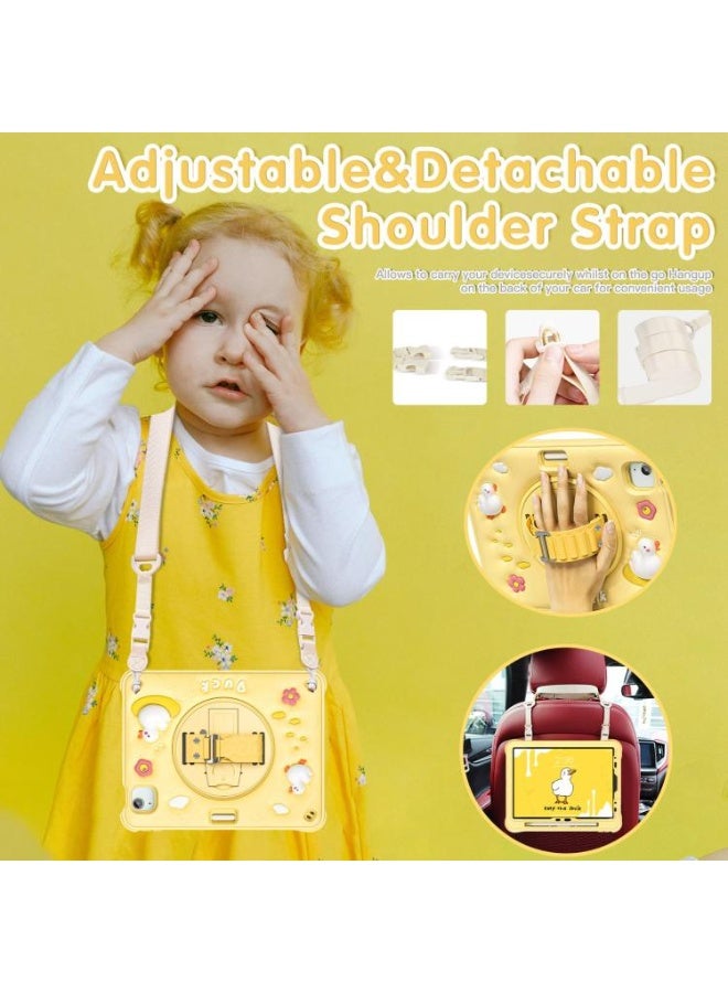 Case for iPad (A16) 11th 10th Generation 10.9" for Kids Boys, Heavy Duty Rugged Cute Cartoon Duck Cover with pen+Swivel Stand+Handle Strap, Yellow - Image 3
