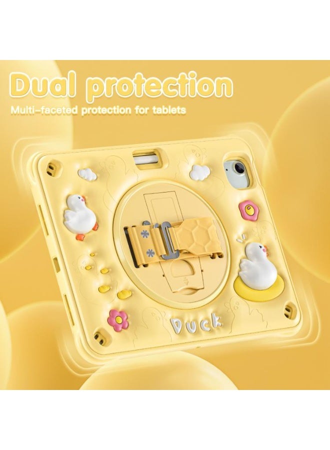 Case for iPad (A16) 11th 10th Generation 10.9" for Kids Boys, Heavy Duty Rugged Cute Cartoon Duck Cover with pen+Swivel Stand+Handle Strap, Yellow - Image 4
