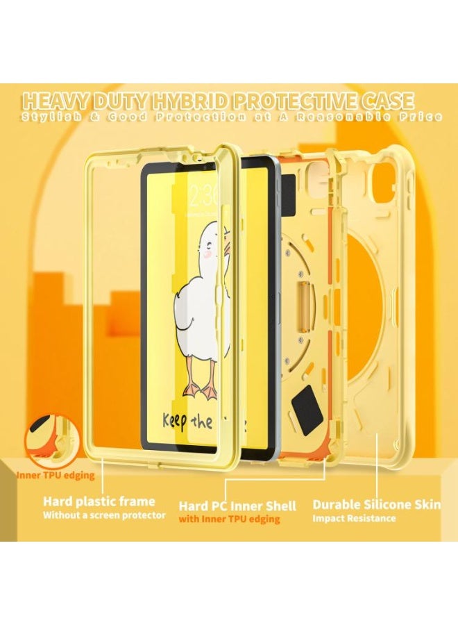 Case for iPad (A16) 11th 10th Generation 10.9" for Kids Boys, Heavy Duty Rugged Cute Cartoon Duck Cover with pen+Swivel Stand+Handle Strap, Yellow - Image 2