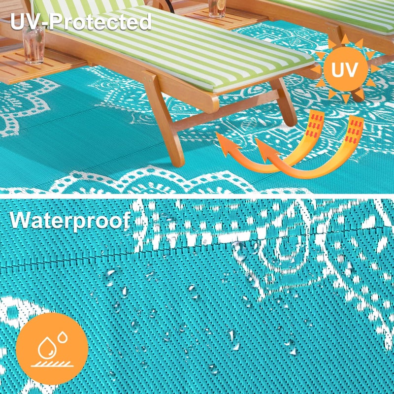Yamaziot Waterproof Outdoor Rug 6x9 ft, Reversible Plastic Straw Rug for Patio Clearance, Camping, RV Mat, Large Outside Rug Carpet for Porch, Deck, Backyard, Balcony, Picnic (Blue) - Image 4