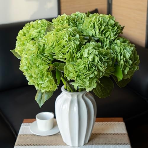 CURATED CART 1PCS Realistic Artificial Hydrangea Flower with Stems - Faux Green Hydrangea for Home, Wedding, Party, Outdoor, and Table Decor – Durable Latex & Embroidered Heads -Green - Image 1