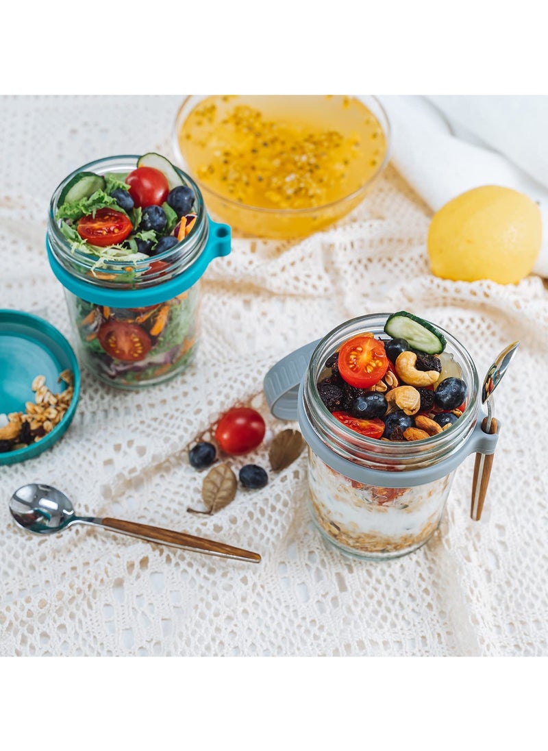 Arabest - Overnight Oats Container with Lid and Spoon, 2PCS 350ml Overnight Oats Jars, Breakfast Container, Cereal, Milk, Vegetable and Fruit Salad Storage Container with Measurement Marks - Image 1
