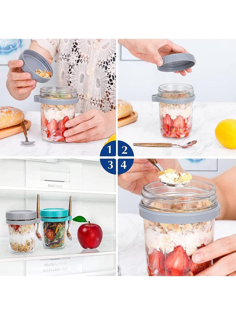 Arabest - Overnight Oats Container with Lid and Spoon, 2PCS 350ml Overnight Oats Jars, Breakfast Container, Cereal, Milk, Vegetable and Fruit Salad Storage Container with Measurement Marks - Image 1