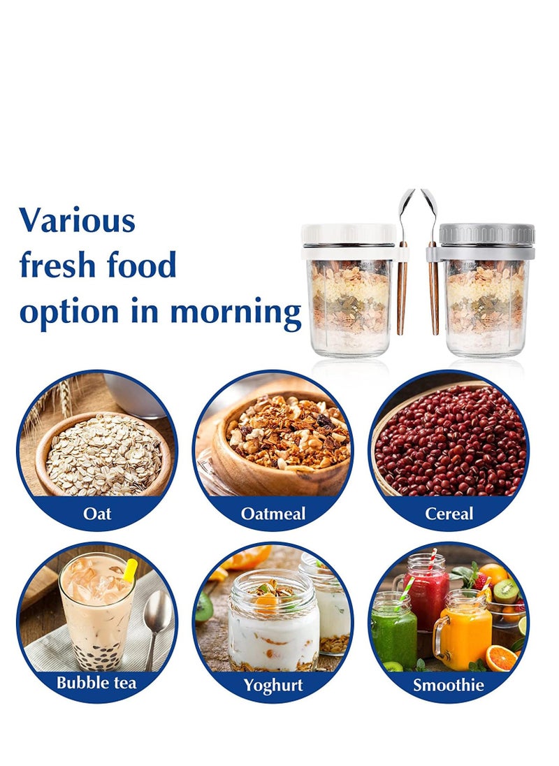 Arabest - Overnight Oats Container with Lid and Spoon, 2PCS 350ml Overnight Oats Jars, Breakfast Container, Cereal, Milk, Vegetable and Fruit Salad Storage Container with Measurement Marks - Image 1