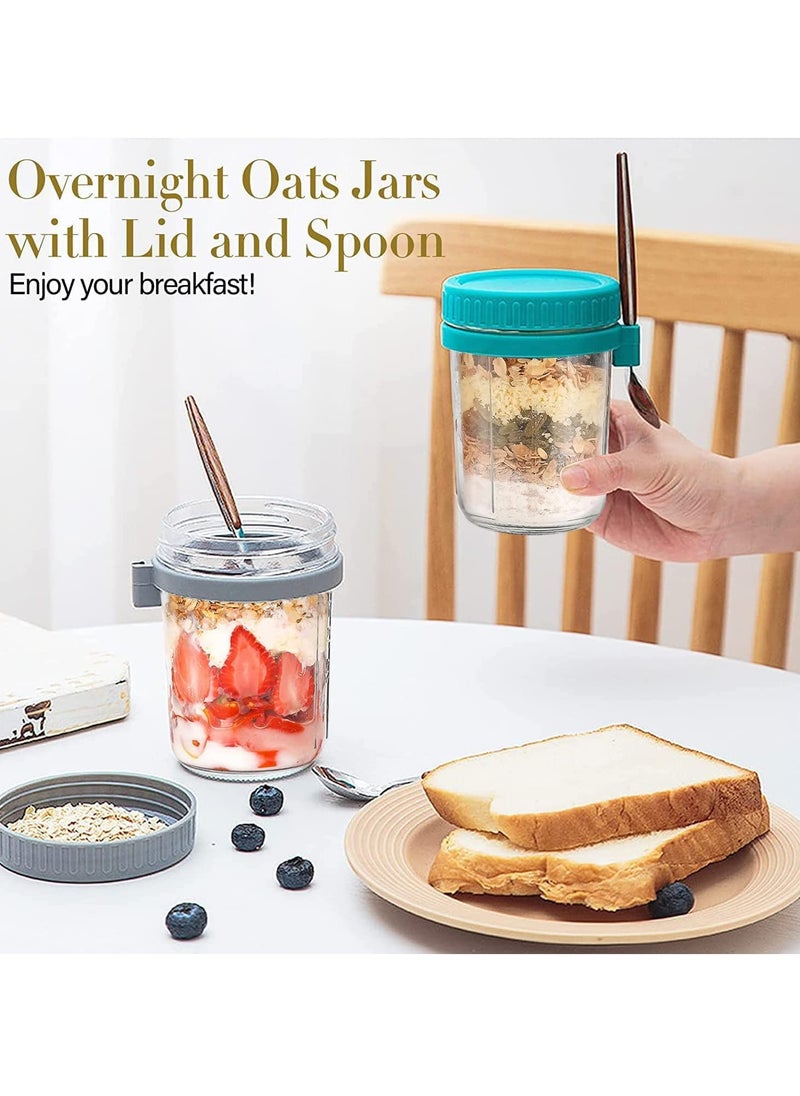Arabest - Overnight Oats Container with Lid and Spoon, 2PCS 350ml Overnight Oats Jars, Breakfast Container, Cereal, Milk, Vegetable and Fruit Salad Storage Container with Measurement Marks - Image 1