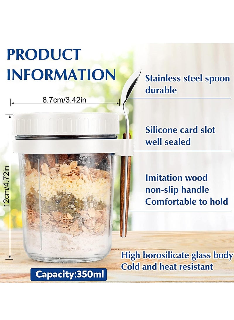 Arabest - Overnight Oats Container with Lid and Spoon, 2PCS 350ml Overnight Oats Jars, Breakfast Container, Cereal, Milk, Vegetable and Fruit Salad Storage Container with Measurement Marks - Image 1
