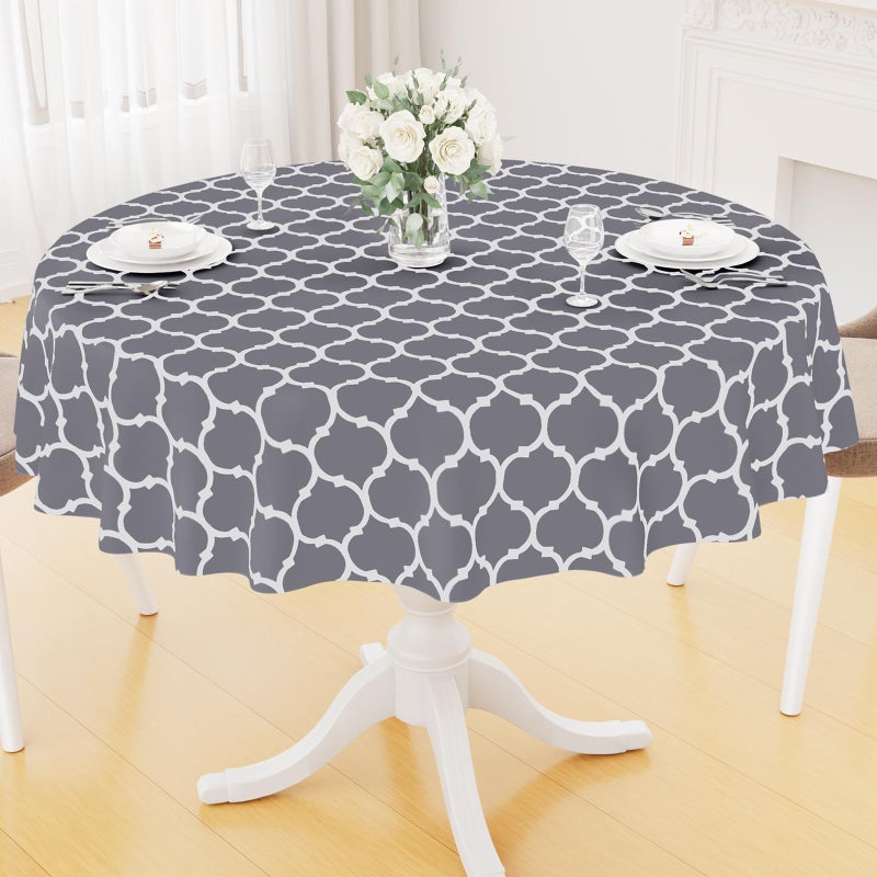 Smiry Round Plastic Table Cloth Waterproof Vinyl Tablecloth with Flannel Backing for Round Tables Wipeable  Spillproof for Dining Camping Indoor and Outdoor 60 Round Grey