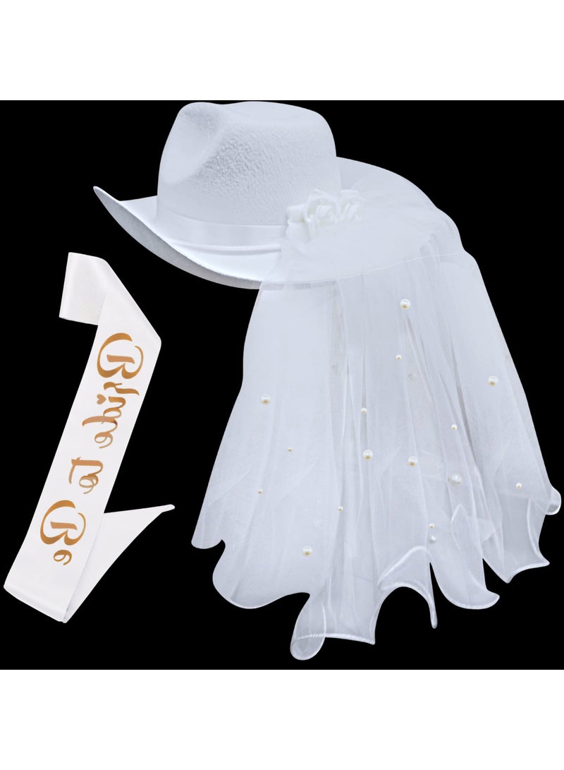 Bridal Cowboy Hat and Veil Bachelorette Party,White Cowgirl Hat Wedding Bridal Shower Decoration,Bride to be Gift,Country-Western Bachelorette Novelty