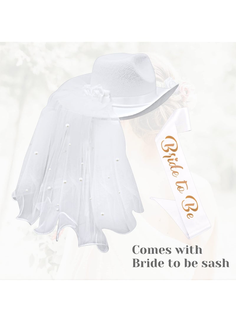 Bridal Cowboy Hat and Veil Bachelorette Party,White Cowgirl Hat Wedding Bridal Shower Decoration,Bride to be Gift,Country-Western Bachelorette Novelty