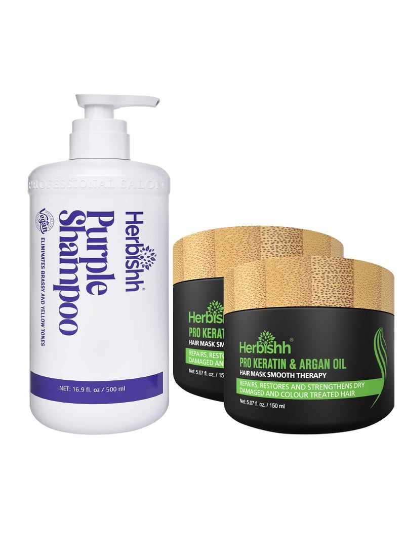 Herbishh - Herbishh Purple Shampoo for Blonde, Silver & Highlighted Hair + Argan Hair Mask Pack of 2 - Image 1