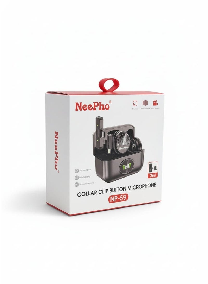 NeePho NP-59 Wireless Lavalier Microphone Collar Clip , Portable Button Mic with Noise Reduction, Plug & Play, 2.4GHz Transmission, Long Battery Life , Compatible with iPhone, Android, YouTube, TikTok & Live Streaming - Image 3