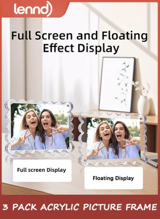3 Pack Acrylic Picture Frame: 10x15CM Magnetic Picture Frames, Double Sided Magnet Frames,10+10mm Thick Block, Clear Photo Scalloped Frames Freestanding for Desktop Display - view 3