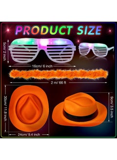 Maitys 54 Pieces Neon Party Supplies Glow In The Dark 18 Pcs Neon Gangster Party Hats With 18 Pcs Light Up Led Flashing Shutter Shades Glasses 18 Pcs Colorful Feather Boas For 80'S Style Carnival Halloween  - Image 5