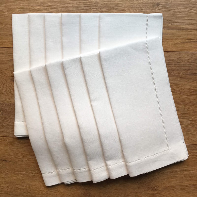 White Linen Hem Stitch Dinner Napkins  Set of 12 20x20Ladder Hem Stitch 100 Linen Cloth NapkinsSuper Value Bulk 12 Pack