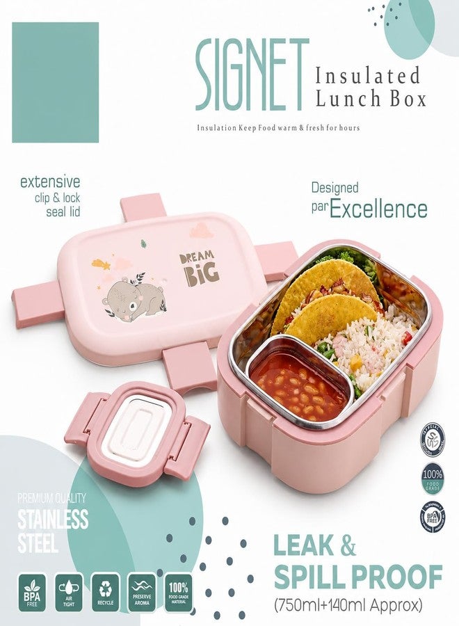 Ganraj Stainless Steel Signet Insulated Lunch Box Container with Airtight Lid for Office & School Use/Food Grade/Air Tight/Easy to Carry/Leak Proof (750ml +140ml) Multicolor - Image 3