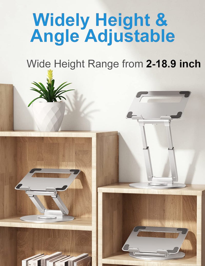 proffisy Laptop Stand for Desk Sitting/Standing Laptop Riser with 360 Degree Rotation Height Adjustable up to 18.9-inch Ergonomic Aluminum Laptop Holder, Silver - Image 5