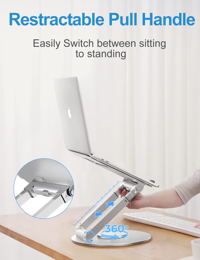 proffisy Laptop Stand for Desk Sitting/Standing Laptop Riser with 360 Degree Rotation Height Adjustable up to 18.9-inch Ergonomic Aluminum Laptop Holder, Silver - Image 4