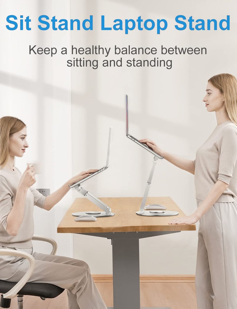proffisy Laptop Stand for Desk Sitting/Standing Laptop Riser with 360 Degree Rotation Height Adjustable up to 18.9-inch Ergonomic Aluminum Laptop Holder, Silver - Image 2