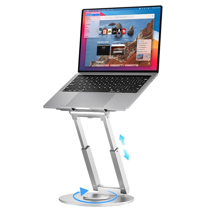proffisy Laptop Stand for Desk Sitting/Standing Laptop Riser with 360 Degree Rotation Height Adjustable up to 18.9-inch Ergonomic Aluminum Laptop Holder, Silver - Image 1