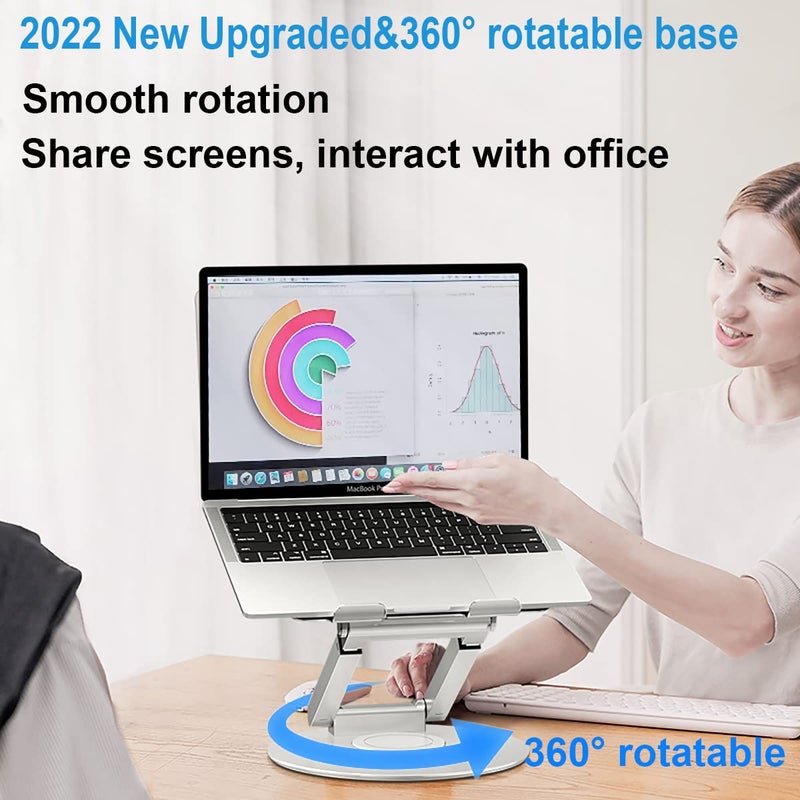 proffisy Laptop Stand for Desk Sitting/Standing Laptop Riser with 360 Degree Rotation Height Adjustable up to 18.9-inch Ergonomic Aluminum Laptop Holder, Silver - Image 3