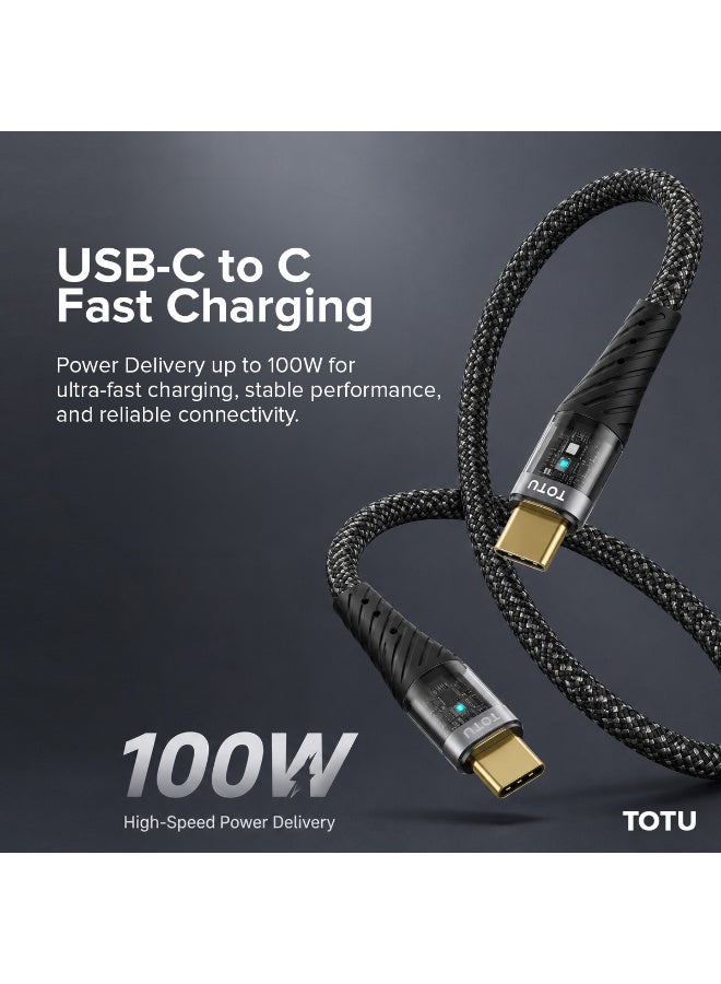 Totu 100W USB-C to USB-C Fast Charging Cable (1.5m, Black) - High-Density Braided Data & Sync Cord with LED Indicator & Gold-Plated Connectors - Black - Image 5