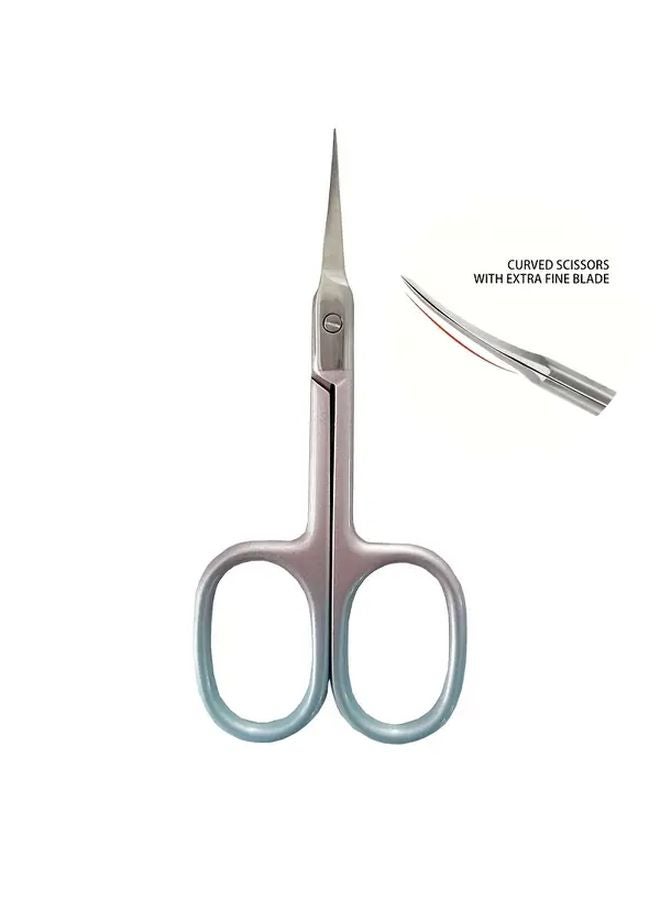 Pink Precision Curved Stainless Steel Scissors Non Slip Grip For Eyebrows Nails Makeup Care - Image 3