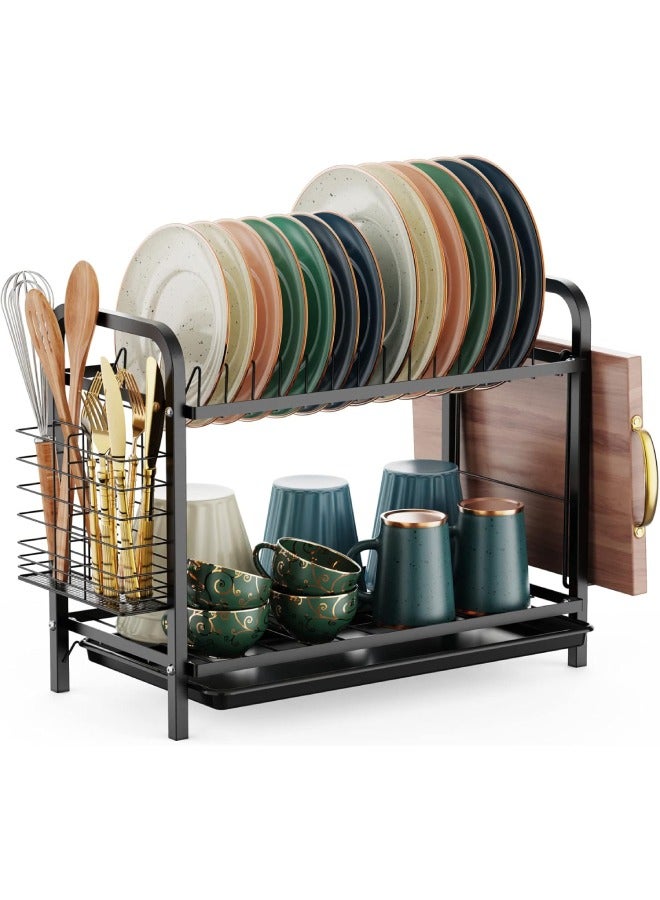 شهقلزس رف تجفيف الأطباق، رف أطباق من الفولاذ المقاوم للصدأ بطابقين لسطح المطبخ، منظم أطباق قابل للفصل لتنظيم وتخزين المطبخ - Image 1