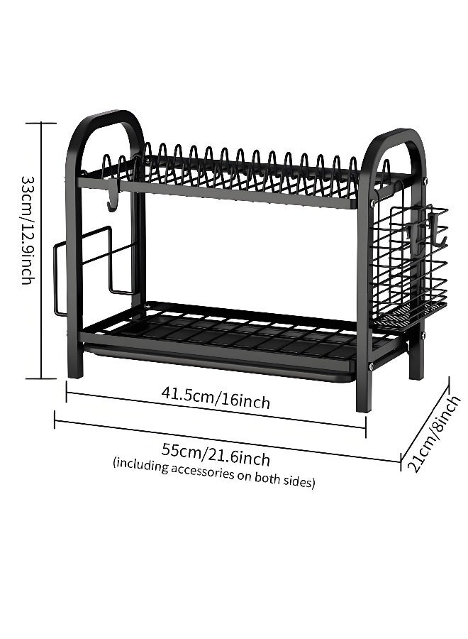 شهقلزس رف تجفيف الأطباق، رف أطباق من الفولاذ المقاوم للصدأ بطابقين لسطح المطبخ، منظم أطباق قابل للفصل لتنظيم وتخزين المطبخ - Image 2