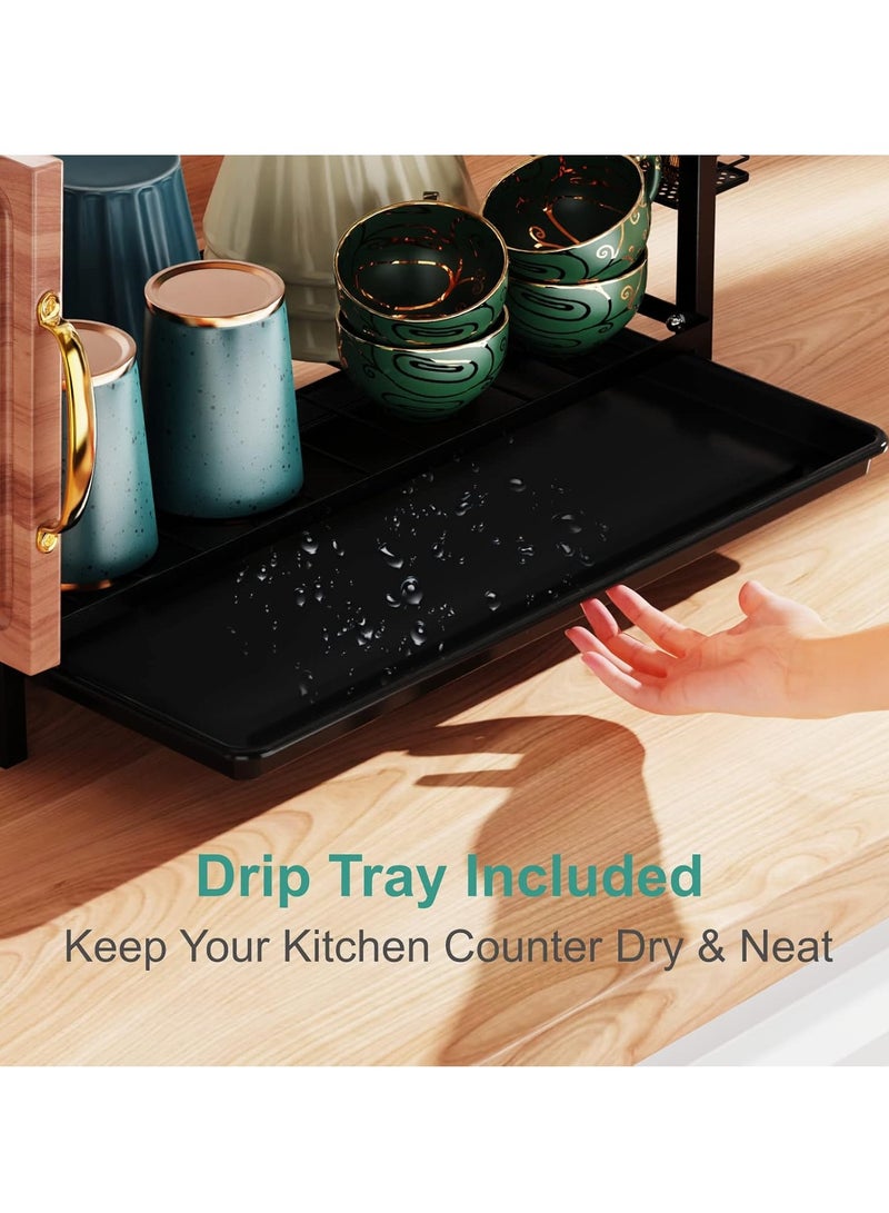 شهقلزس رف تجفيف الأطباق، رف أطباق من الفولاذ المقاوم للصدأ بطابقين لسطح المطبخ، منظم أطباق قابل للفصل لتنظيم وتخزين المطبخ - Image 5