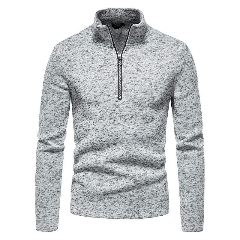 2023 autumn and winter new cross-border Men''s high collar base T-shirt placket zipper design pullover sweater men - Image 1