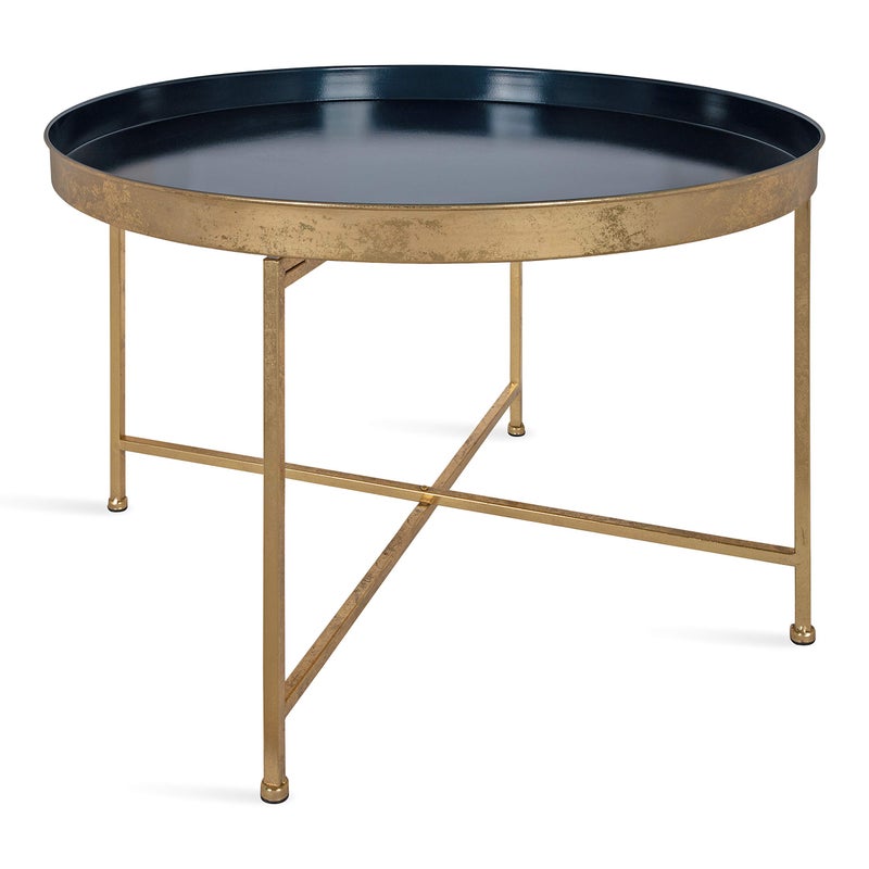 Kate and Laurel Celia Modern Glam Round Coffee Table 2825 x 2825 x 19 Navy Blue and Gold Leaf Chic Sophisticated Accent Table