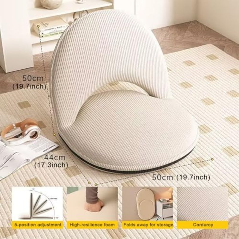 Foldable Outdoor Chair with 3 Positions Camping and Trips, Portable Padded Sponge Chairs with Adjustable Backpack Straps, Floor Chair for Beach, Desert, Garden and Pool, Balcony and Travel, Beige - Image 3