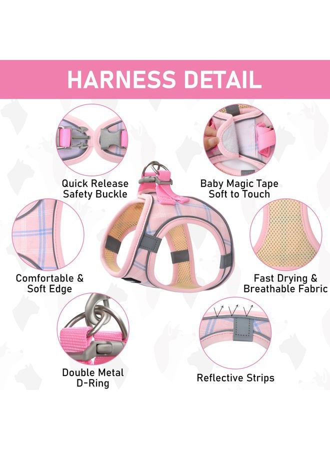 GAMUDA Small Dog Harness Collar and Leash Set, Step in No Chock No Pull Soft Mesh Adjustable Dog Vest Harnesses Plaid Reflective for Dogs Puppy Cats Kitten Rabbit (Pink, L) - Image 3