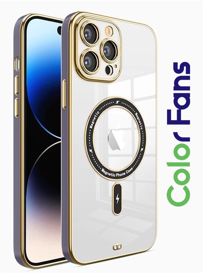 Color Fans - Clear Magnetic Case for iPhone 14 Pro Case 6.1 inch Compatible with MagSafe Plating Soft Edge Bumper Anti-Scratch Translucent Back Cover Purple - Image 1