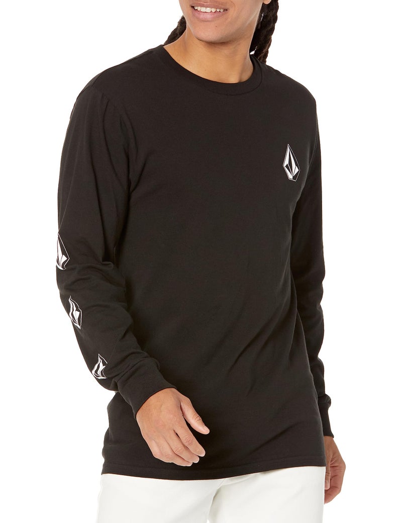 Volcom Mens Iconic Stones Long TShirt Classic Fit Soft Cotton Jersey ScreenPrint Sleeves Chest Logo Black XLarge