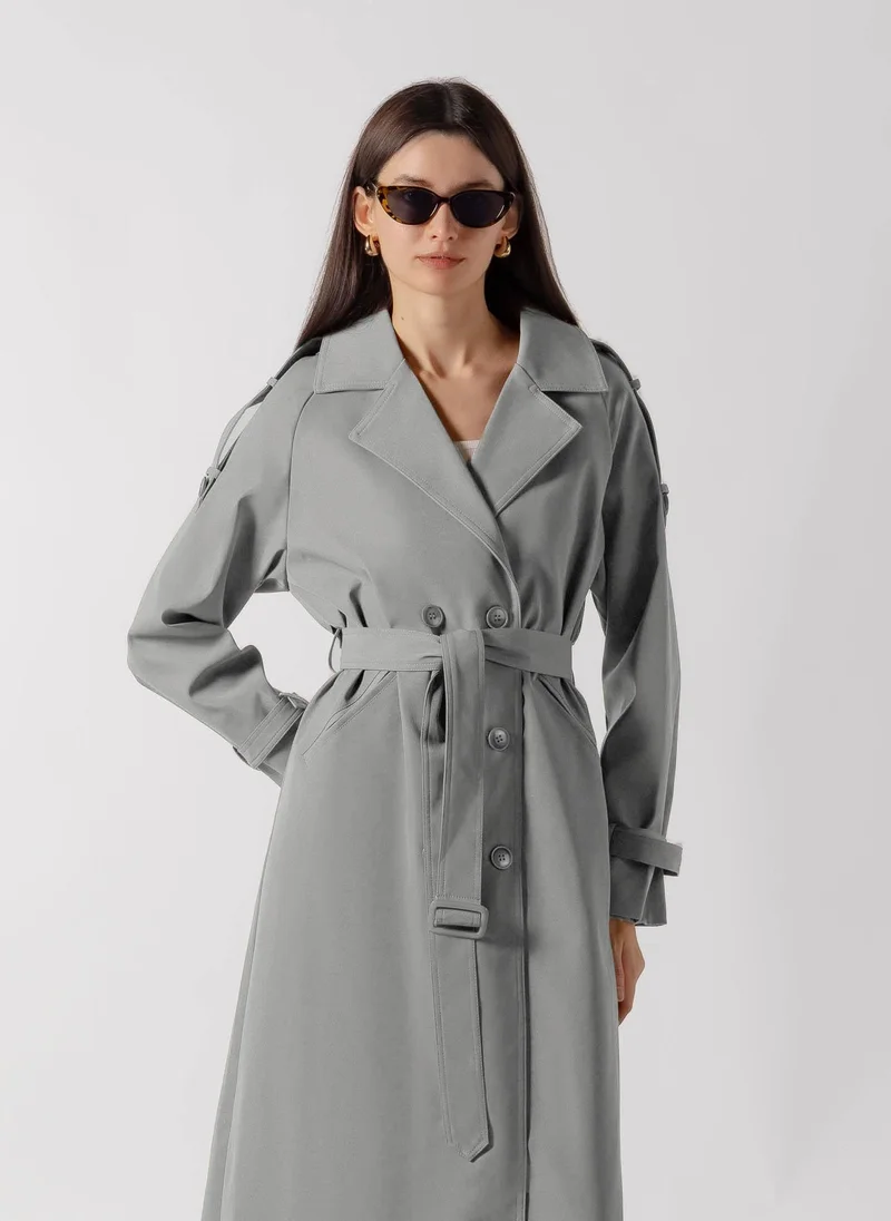 Shapes GREY DOUBLE BREASTED LONG TRENCH  COAT for Women | Best Price UAE
