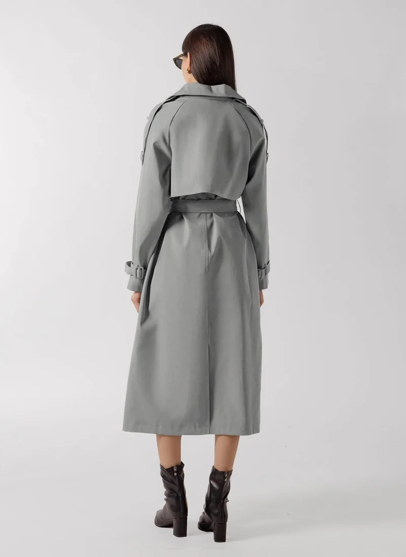 Shapes GREY DOUBLE BREASTED LONG TRENCH  COAT for Women | Best Price UAE