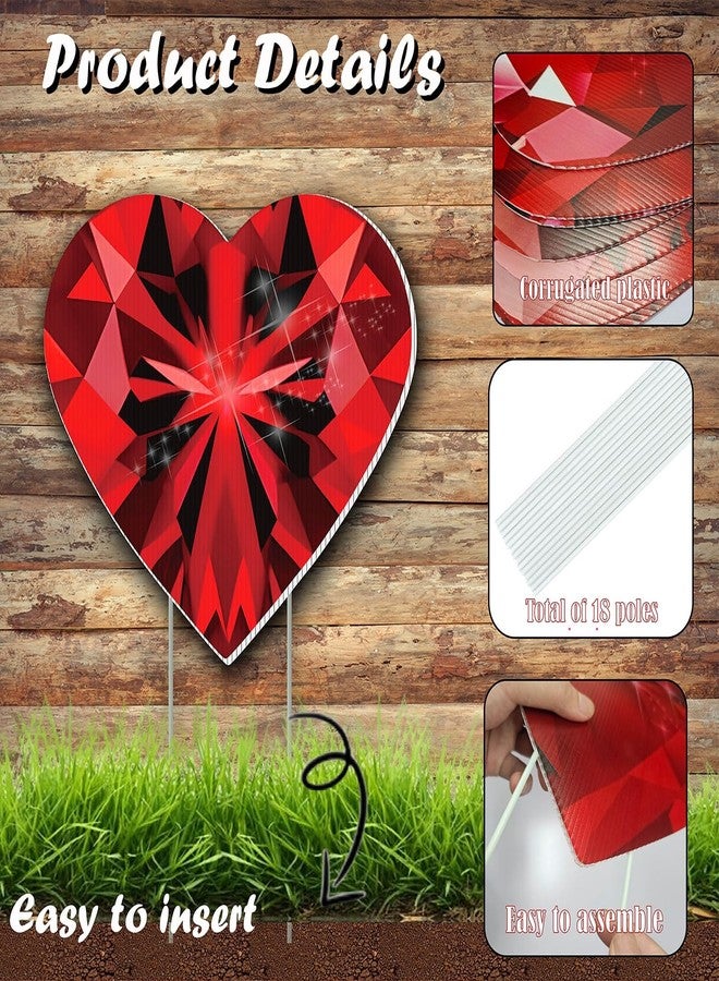 BoGlowHaven لافتات عيد الحب في حديقة BoGlowHaven 13" عدد 9، زينة قلب بتصميم ماسي للزفاف، الاقتراح والاحتفالات الرومانسية، زينة ممر الحديقة مع 18 وتد - Image 4