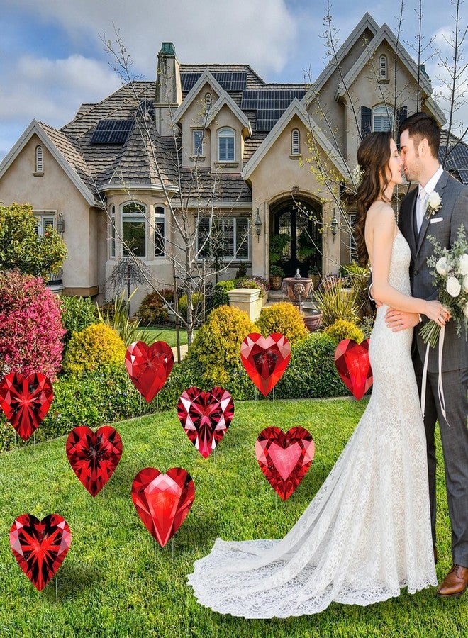 BoGlowHaven لافتات عيد الحب في حديقة BoGlowHaven 13" عدد 9، زينة قلب بتصميم ماسي للزفاف، الاقتراح والاحتفالات الرومانسية، زينة ممر الحديقة مع 18 وتد - Image 3