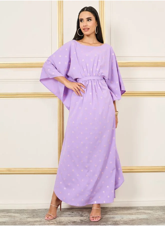 Styli Embroidered Batwing Sleeves Self Tie Up Kaftan