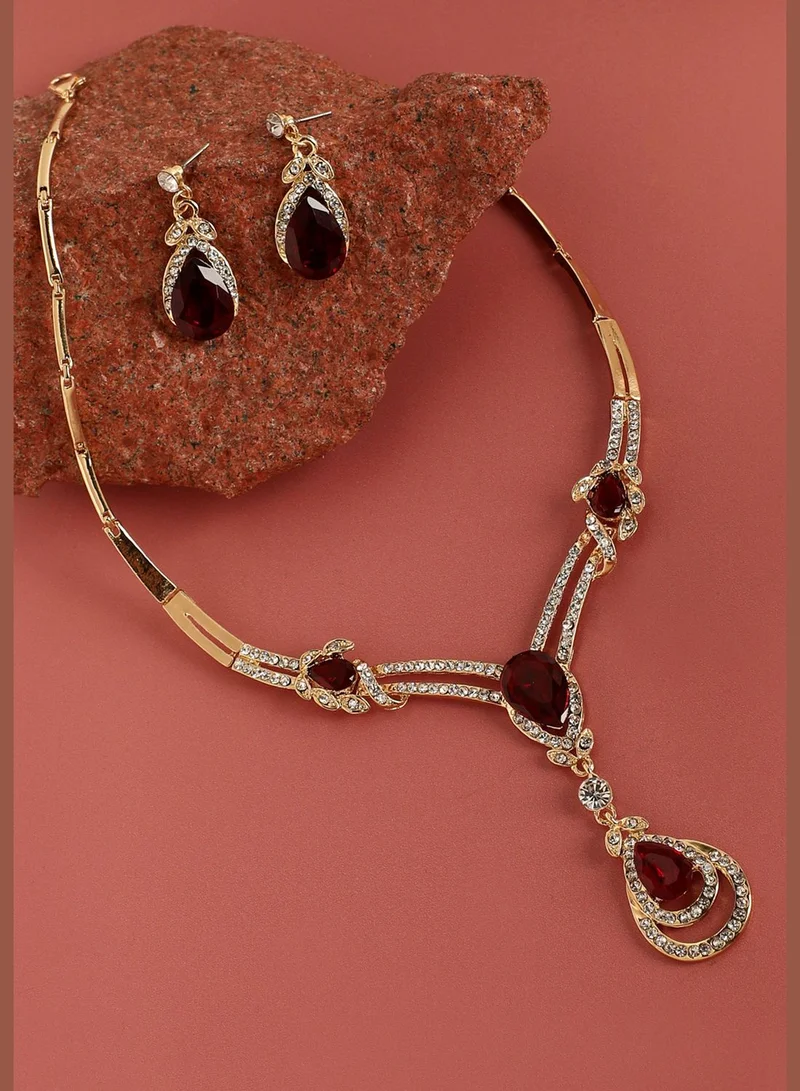 SOHI Gold Plated Designer Stone Party Wear Necklace and Earring Set For Women