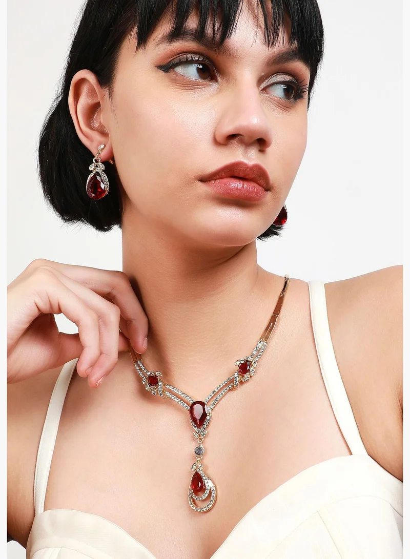 SOHI Gold Plated Designer Stone Party Wear Necklace and Earring Set For Women
