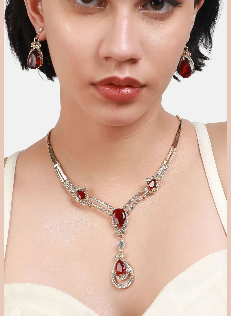 SOHI Gold Plated Designer Stone Party Wear Necklace and Earring Set For Women