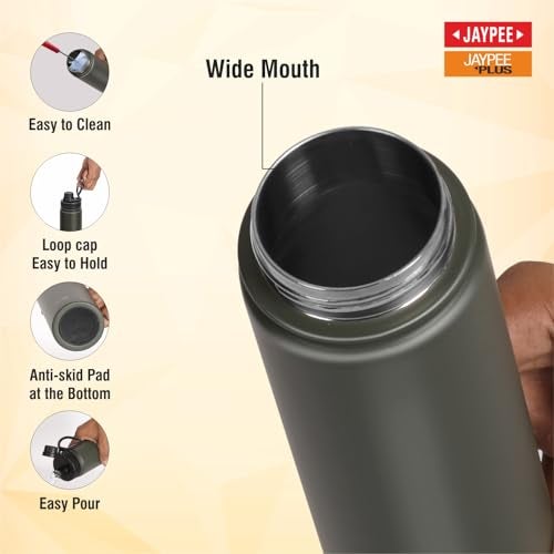 Jaypee Plus Hylux ISI Certified Vaccum Insulated Thermosteel 650 ml Water Bottle 24 Hours Hot and Cold Double Walled Anti Skid Rustproof Leakproof Bottle for Office, School, Gym, Trekking,Green - Image 5