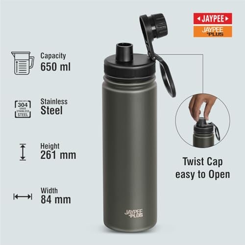 Jaypee Plus Hylux ISI Certified Vaccum Insulated Thermosteel 650 ml Water Bottle 24 Hours Hot and Cold Double Walled Anti Skid Rustproof Leakproof Bottle for Office, School, Gym, Trekking,Green - Image 3
